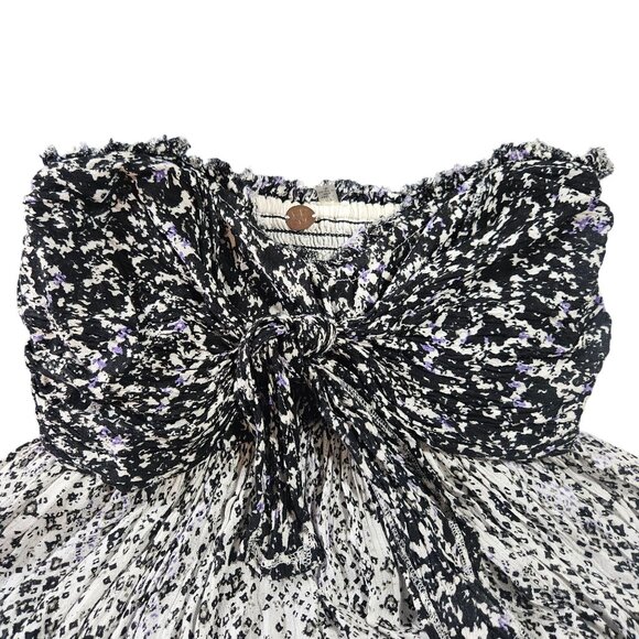 Free People Strapless Mini Dress  S Boho Vacation Tie-Front Ruffle Hem Resort we - Picture 12 of 16